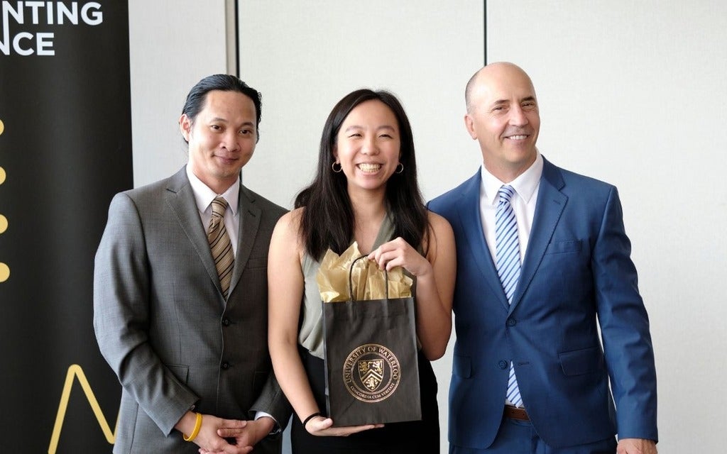 Rebecca Lee with David Ha and Dan Rogozynski, Master of Accounting program Co-Directors