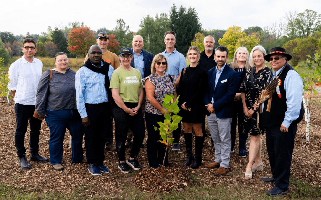 Representatives from Waterloo's Faculty of Arts, Environment, and guests from RBC at the SFM tree planting event