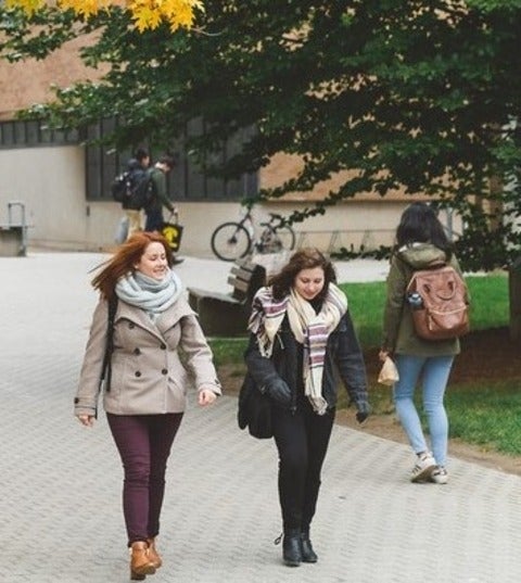 A photo of students on campus in fall term