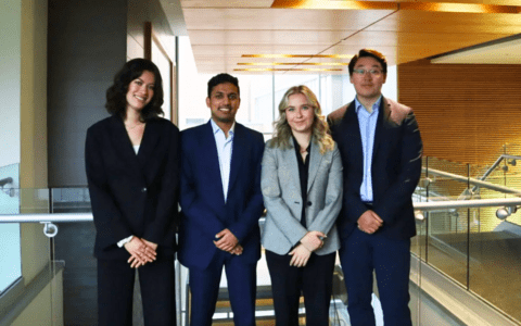 Rachel, Shilp, Mischa, and Tony in SAF case competition team photo.