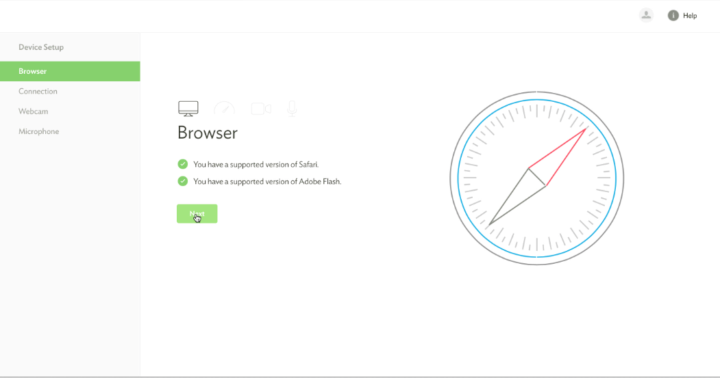 AFMAA interview device setup screen for browser.