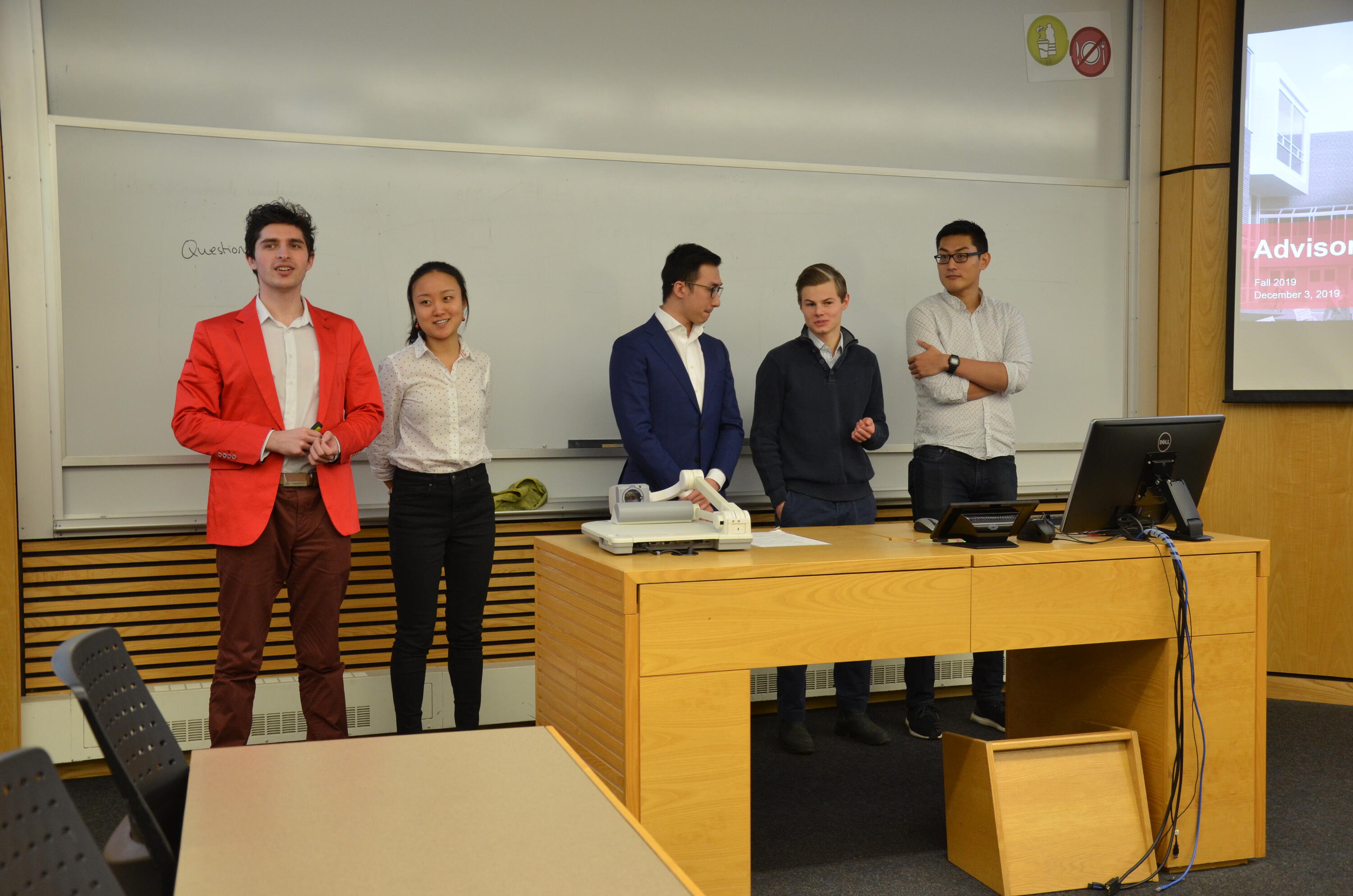 Photo of students presenting during the Fall 2019 Student Investment Fund meeting