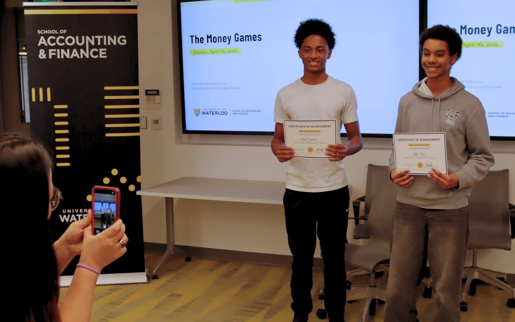 Black Brilliance Money Games winners: Omar and Vedan, Grade 10 students from Laurel Heights Secondary School.