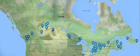 map of Canada showing locations