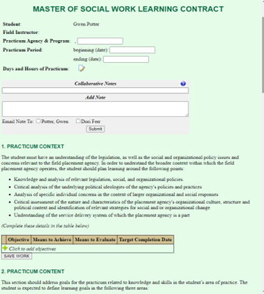 IPT Learning Contract form