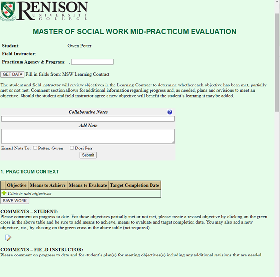 IPT Mid-Practicum Evaluation form