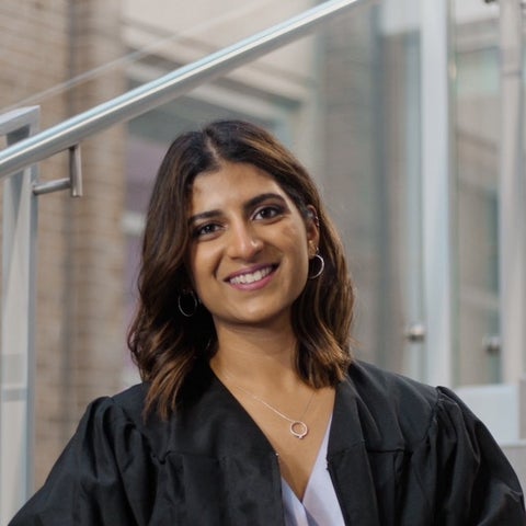 Divya posing in the Science Teaching Complex