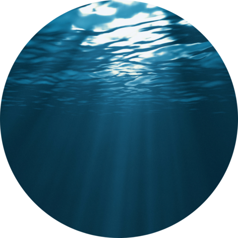 Underwater shot of a ray of sun reflecting off the water's surface