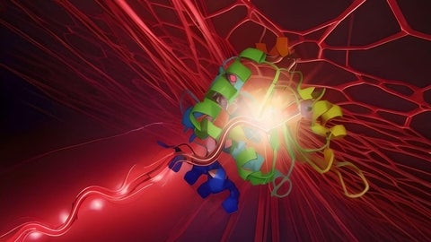 An FEL laser beam exciting a protein