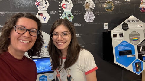Corina McDonald and a coop student at the Timeline exhibit