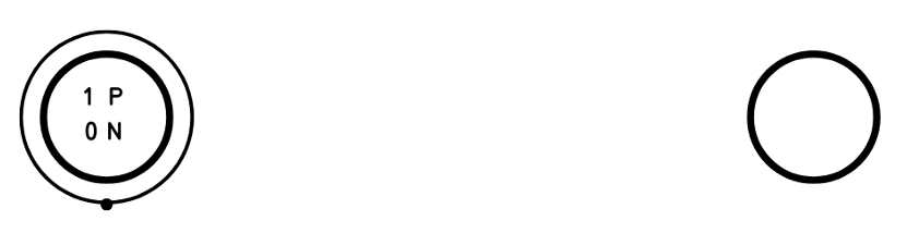 Diagram showing example for hydrogen with 1 proton, 0 neutrons and 1 electron circling. Fill in this information in the right empty circle for your chosen element.