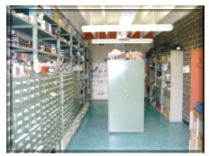 View of the electronics shop drawers and shelves.