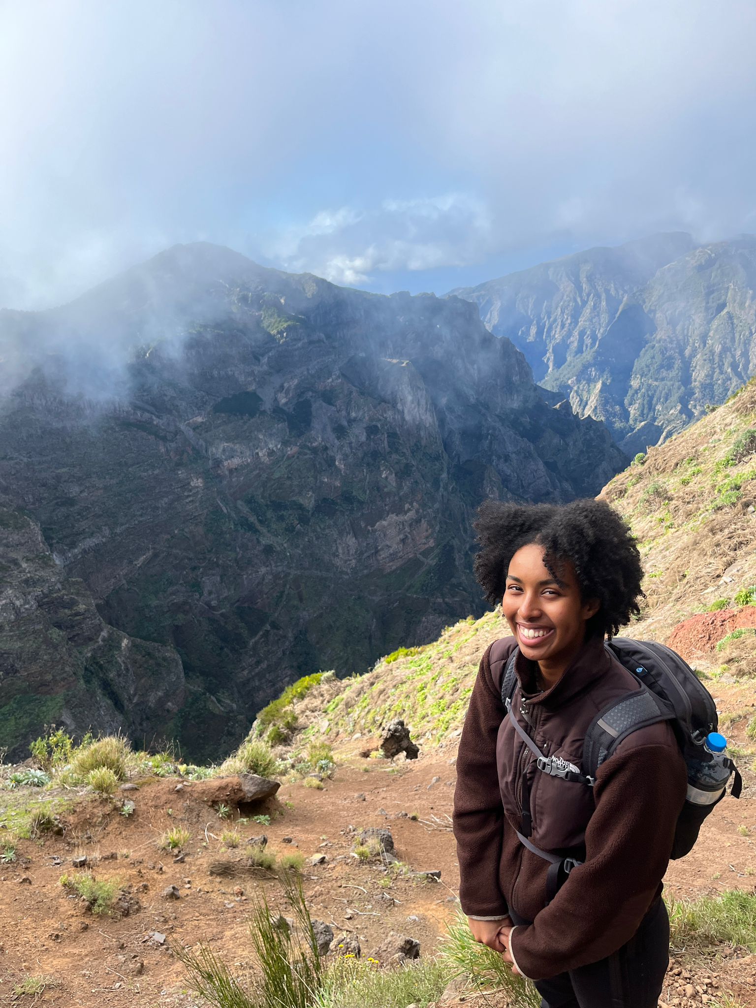 A photo of a student hiking in the mountains of Madeira