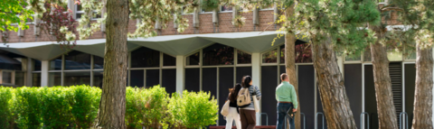 Students walking to physics building