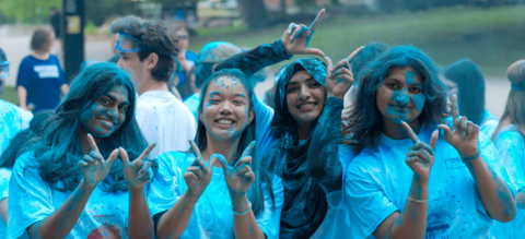 Waterloo Science students painted blue during Orientation Week.