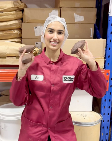 Gigi Gill holding her chocolate product