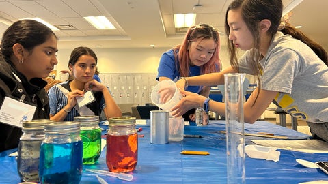girls doing fluid experiment
