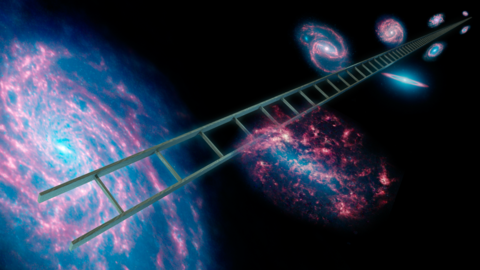 Illustration of many galaxies expanding into the distant universe.