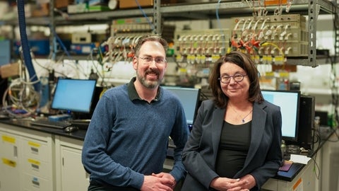 Michael Pope and Linda Nazar in lab 