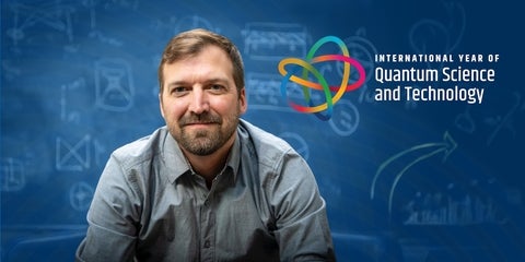 Roger Melko headshot with the International Year of Quantum logo in the corner