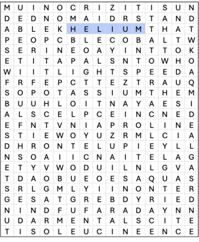 Word Search grid. See downloadable file for alternate version