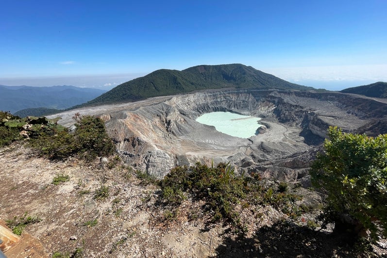 A heart shaped crater lake on the top of a Costa Rican volcano