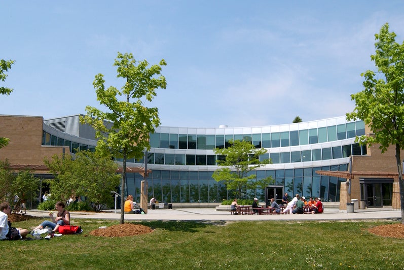 Student Life Centre showcasing the expansion with a courtyard