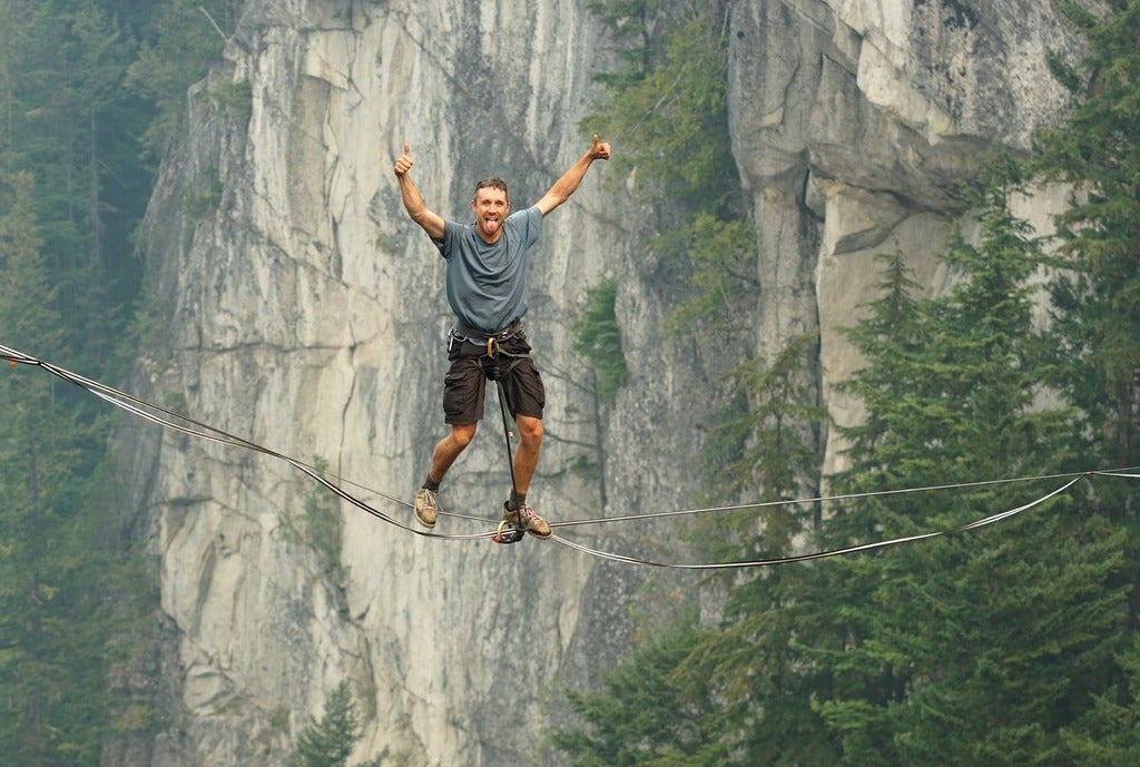 Brent Plumely on a highline rope 