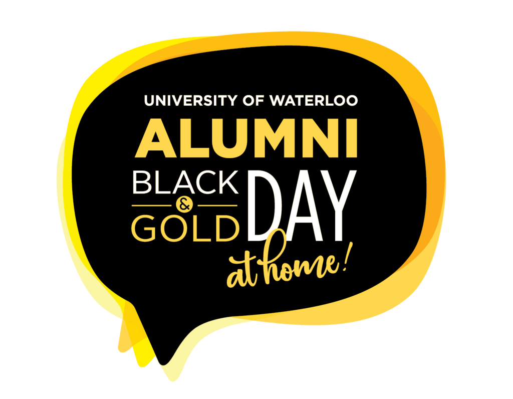 black bubble with yellow Alumni Black and Gold Day lettering