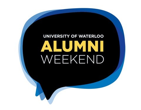 blue bubble with alumni weekend text
