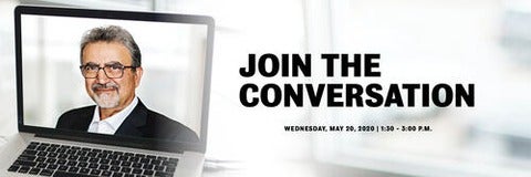 Join the conversation Wednesday March 20 1:30-3:00 pm with Image of UW president on laptop