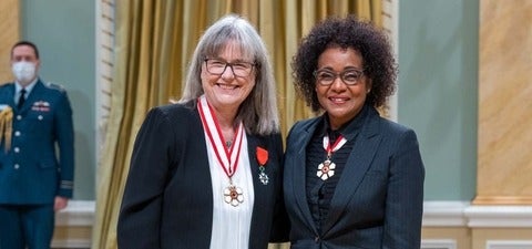 Donna Strickland wearing medal with the Right Honourable Michaëlle Jean