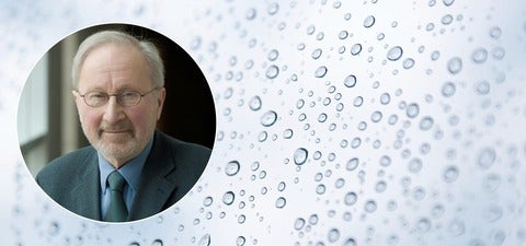 Portrait of Emil Frind with stock image of water droplets behind.