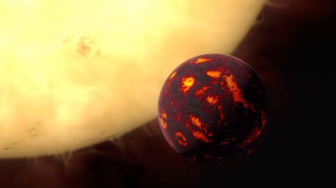 An artist's rendition of an exoplanet circling a star.