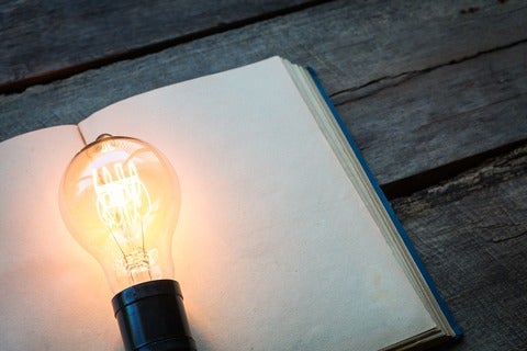 Vintage book with light bulb.