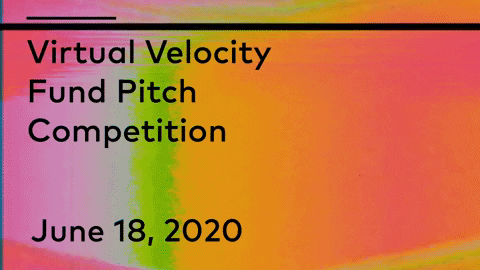 Virtual Velocity Fund Pitch Competition June 18, 2020 on flickering fluorescence background
