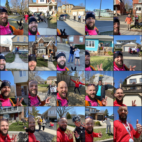 Collage of selfies with supporters along the run.