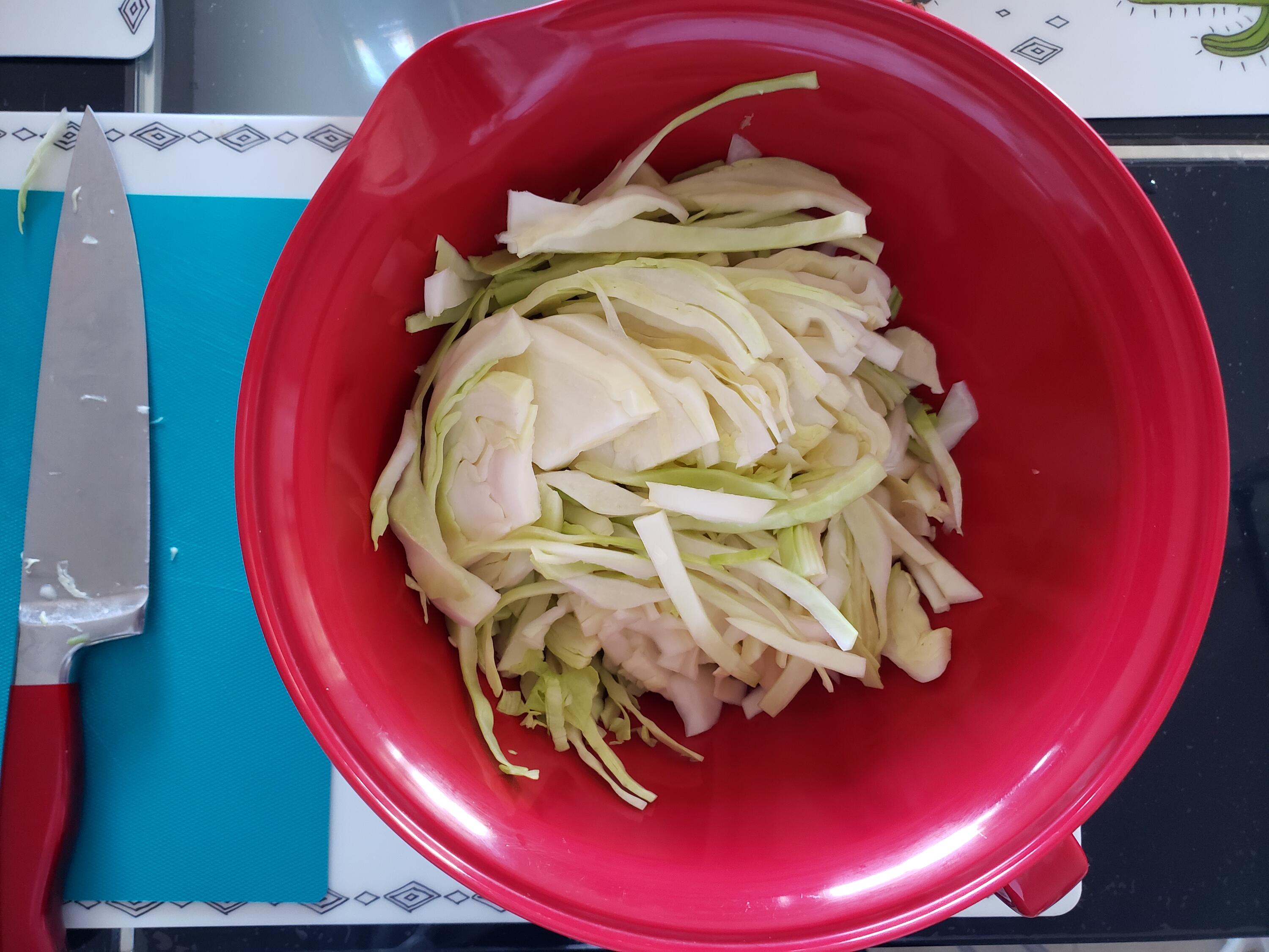 Bowl of chopped cabbage