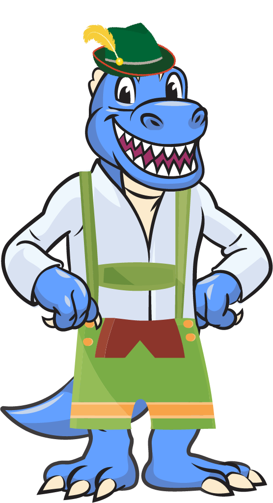 Cobalt wearing an Octoberfest hat and lederhosen