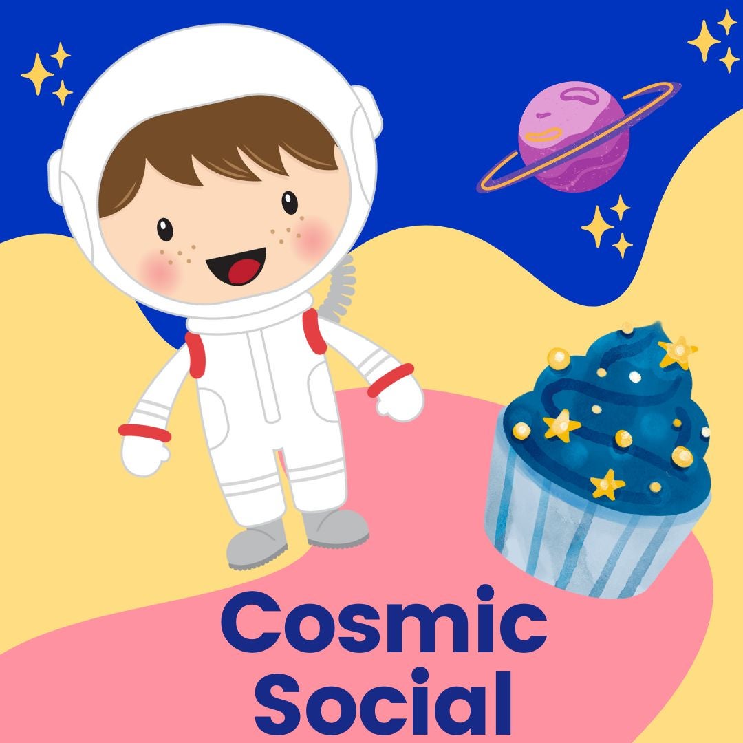 child astronaut with cosmic cupcake
