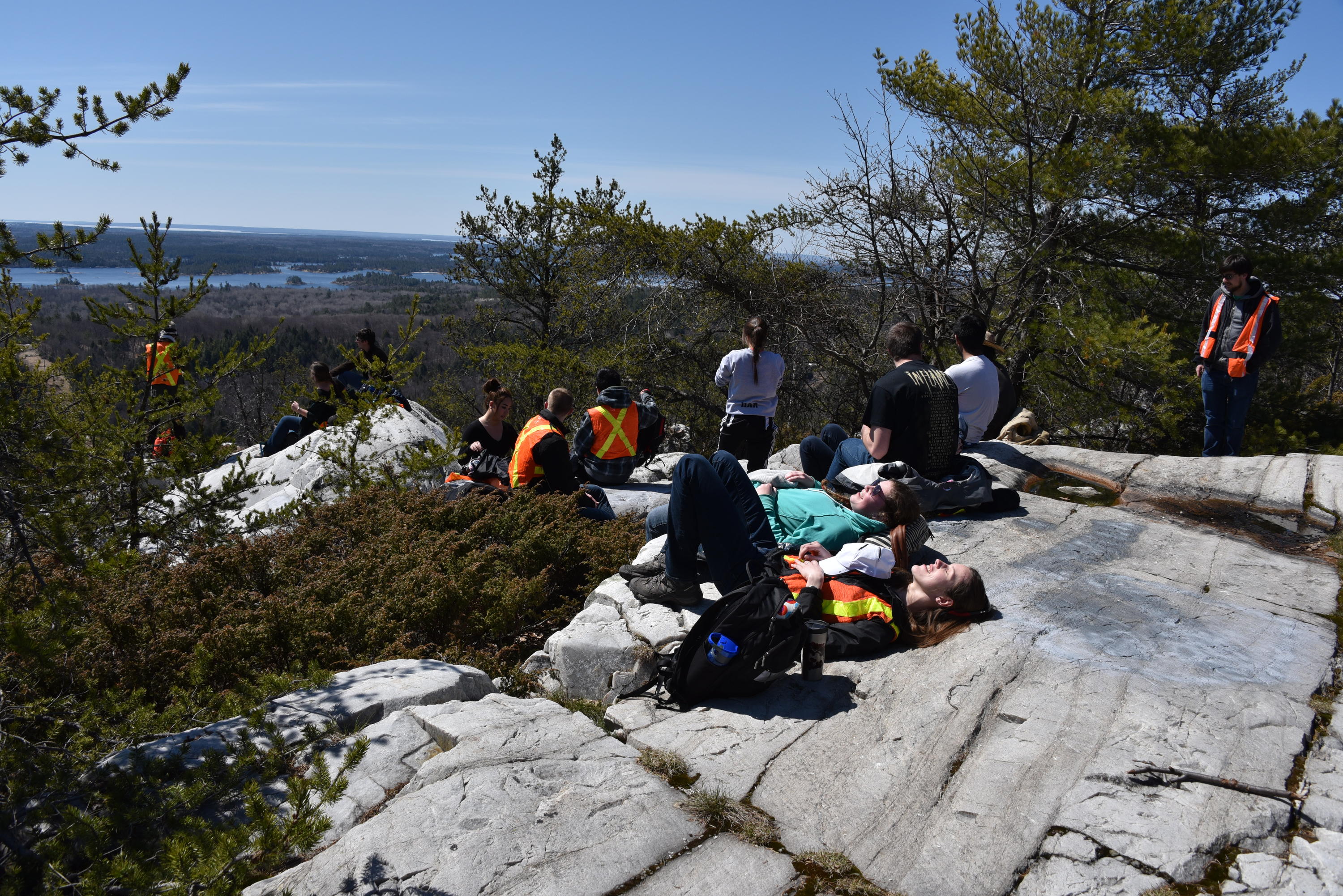 Students on geological feature