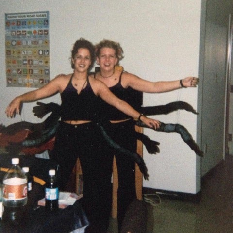 Meghan and Melissa dressed as spiders