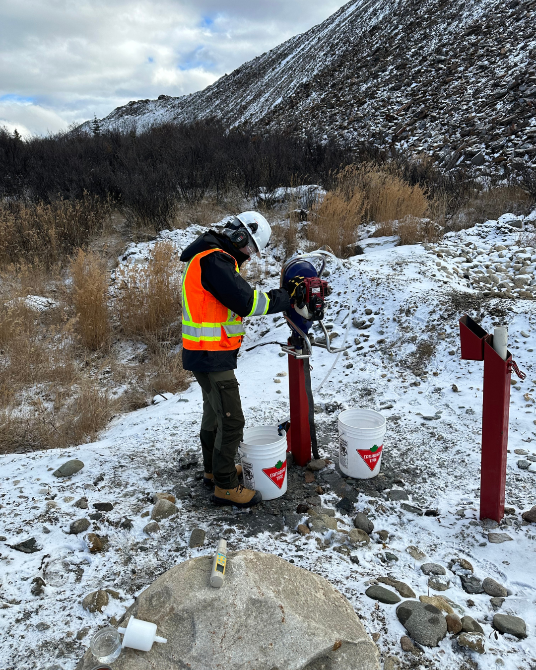 Nathalie conducting field work in the Canadian rockies. 