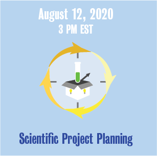 August 12, 2020 3:00 PM Scientific Project Planning with illustration of a test tube and box in a circle.