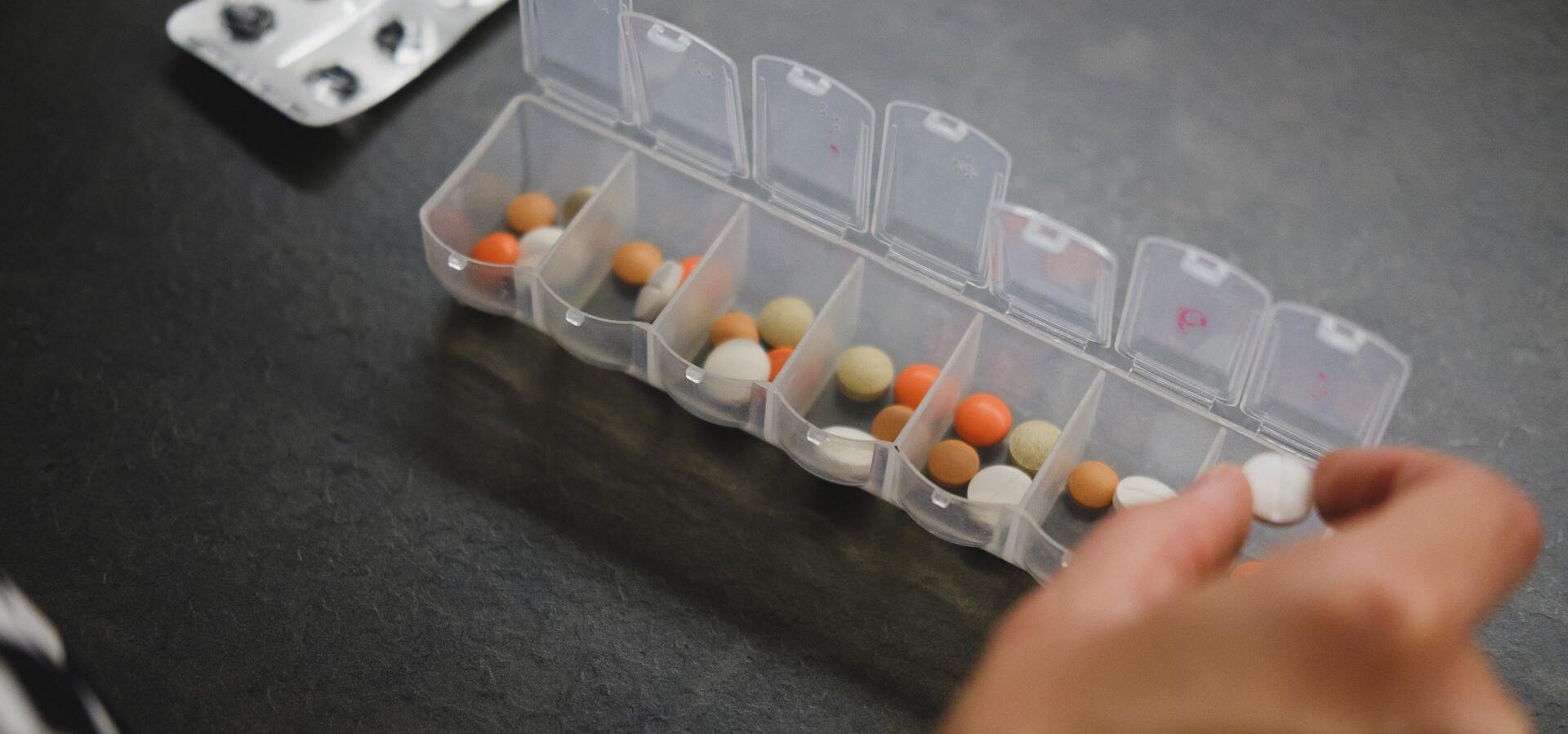 Tablets in a pill box.