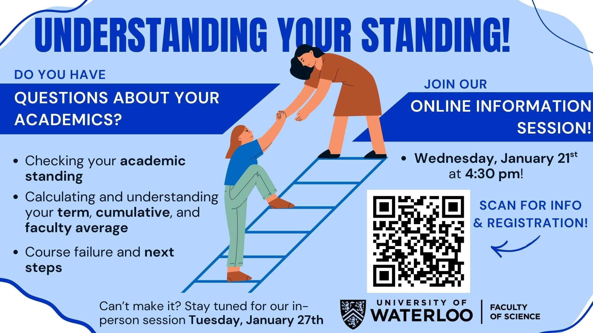 Information on Understanding your Standing information session with a small graphic of someone helping another climb a  ladder.