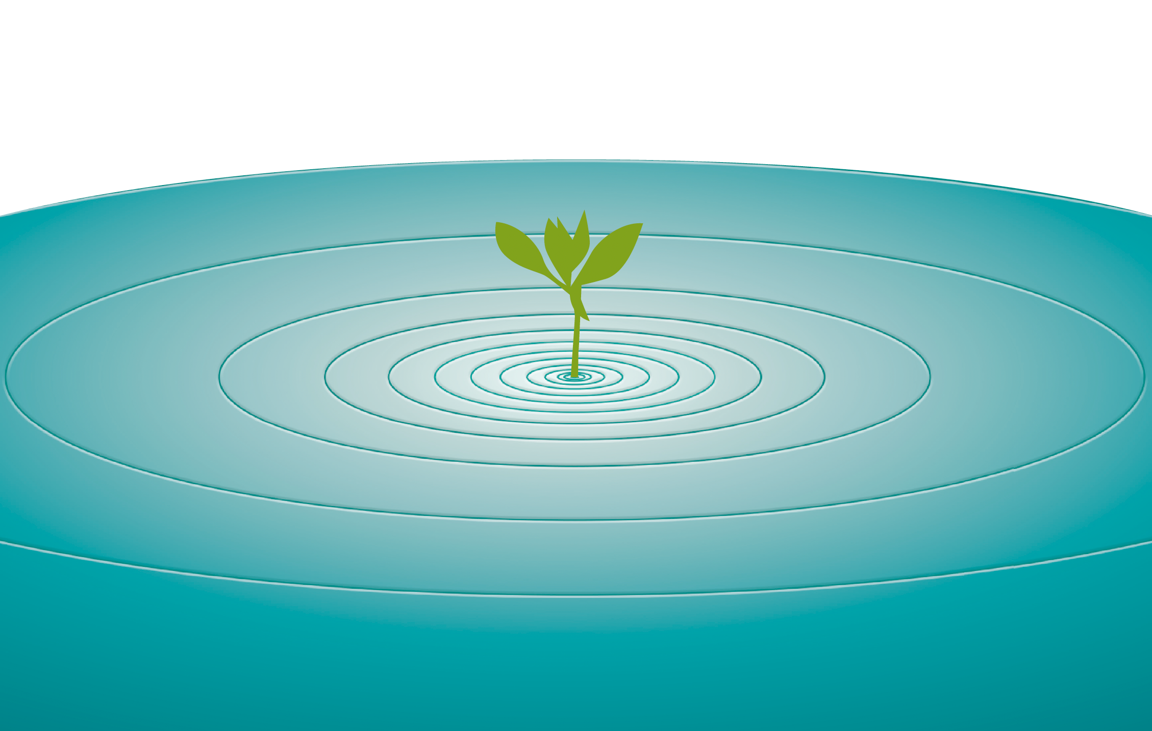 Cartoon of single plant surrounded by calm water.