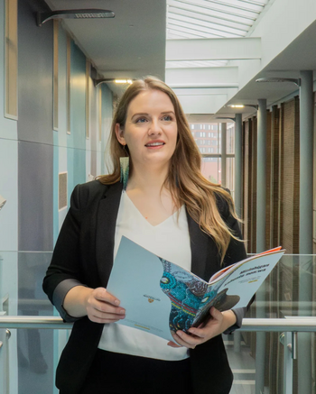 Savannah Sloat in the science teaching complex.