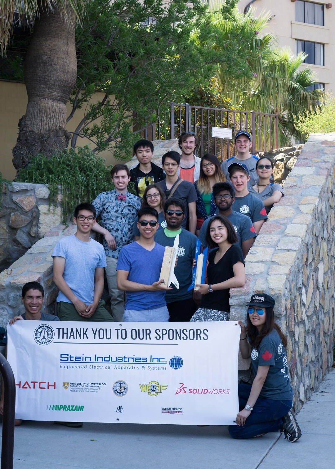 a photo of the Rocketry team holding a big thank you to their sponsers