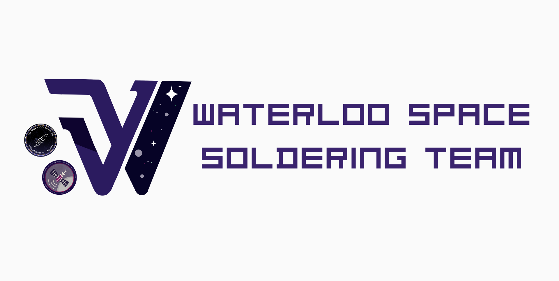 The Waterloo Space Soldering Team Logo is a purple W with star theming